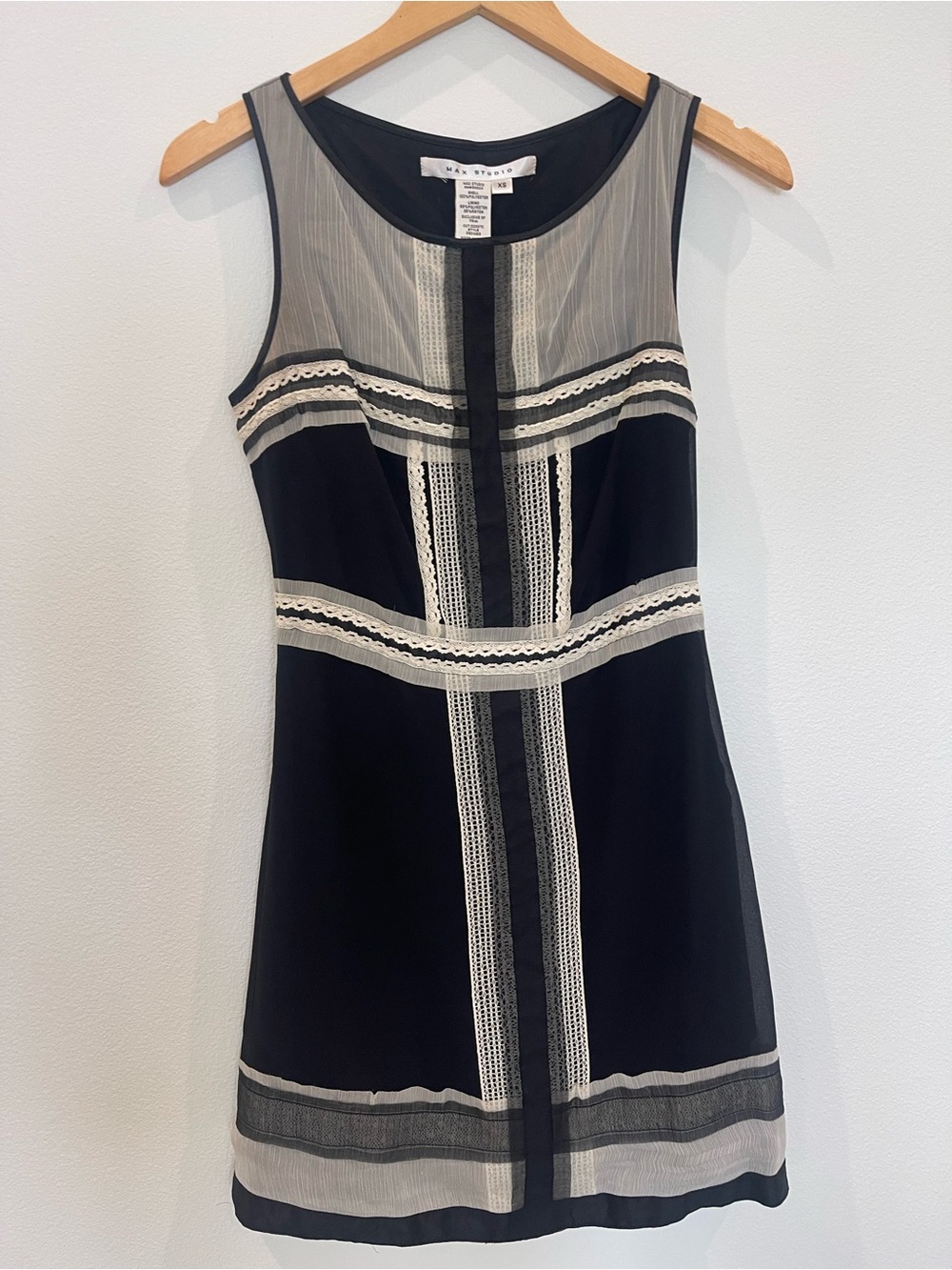 Max Studio Black Dress with Cream Lace Insets